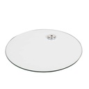 Round tempered glass base, dia 42 cm, M12 connector in chromed steel (8,5 cm)
