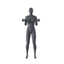 Kettlebel fitness mannequin, female, graphite grey, stylised head, standing pose 12