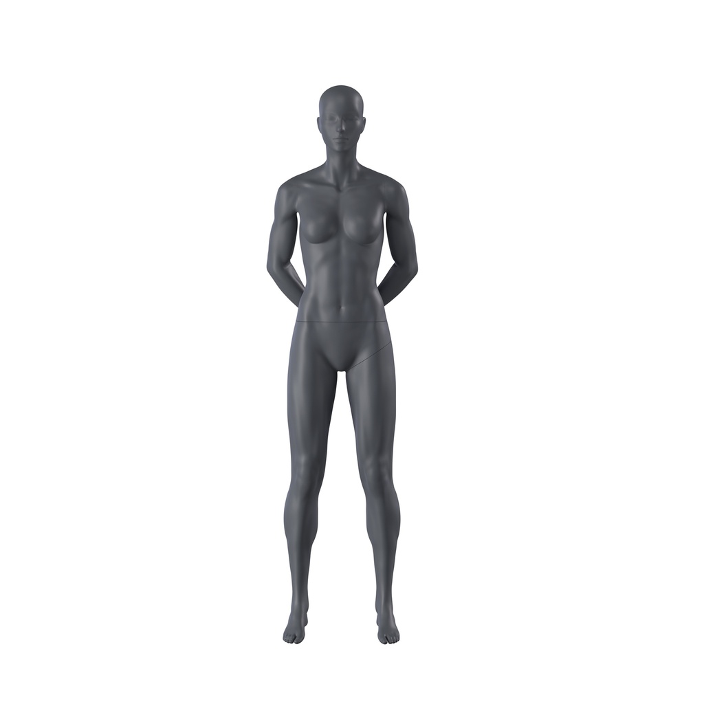 Sport mannequin, female, graphite grey, stylised head, standing pose 15