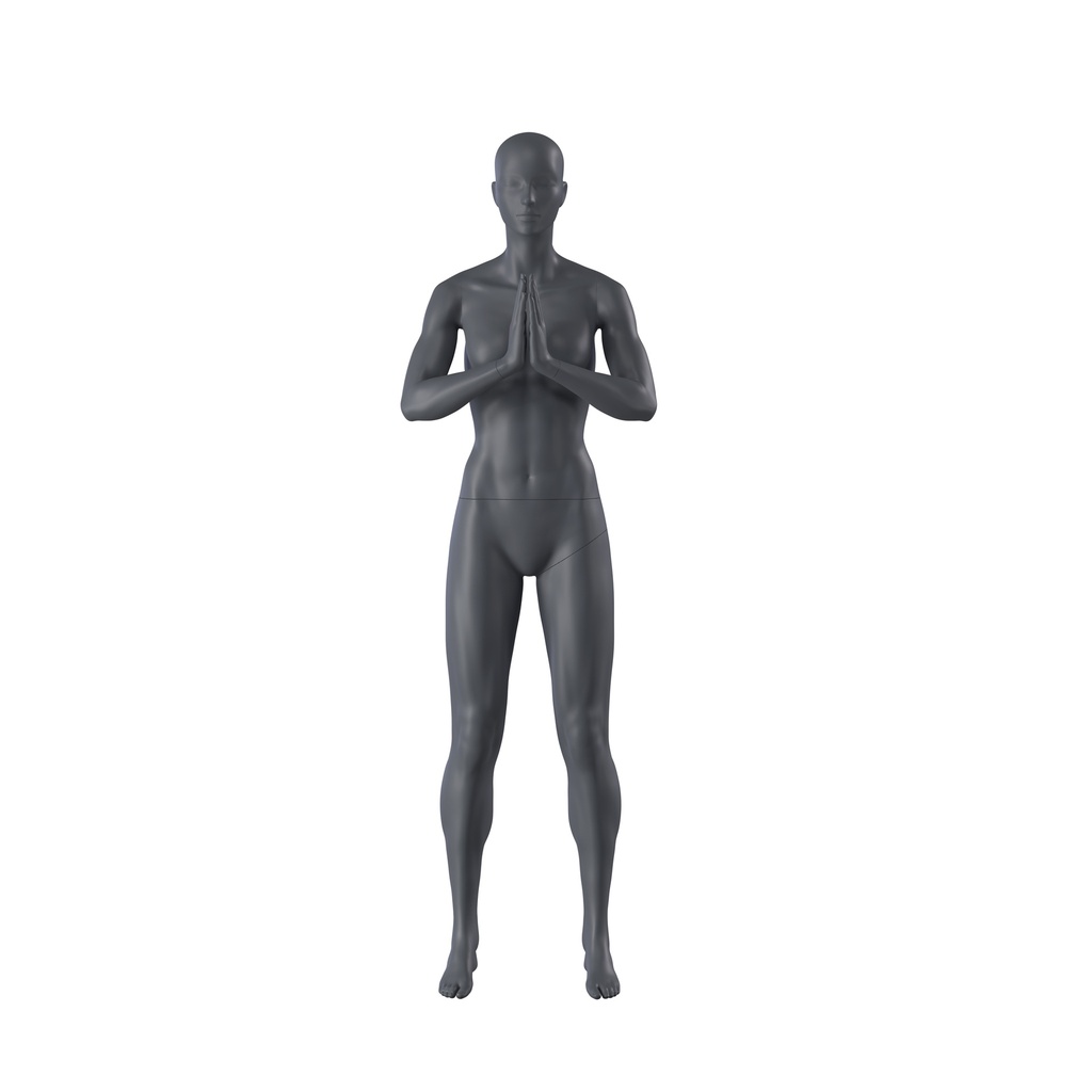 Yoga sport mannequin, female, graphite grey, stylised head, standing pose 17