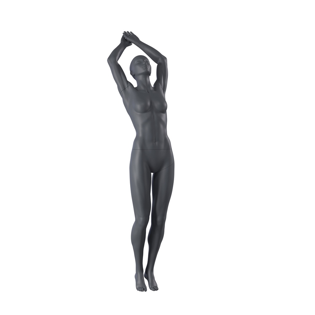 Diving sport mannequin, female, graphite grey, stylised head, standing pose 24