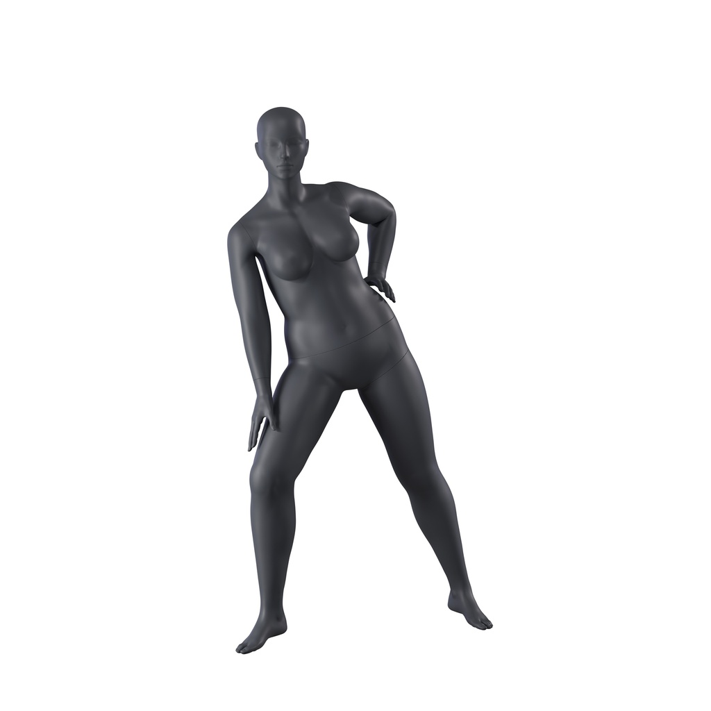 BINK - Stretching plus size sport mannequin, female, graphite grey, stylised head, standing pose 31