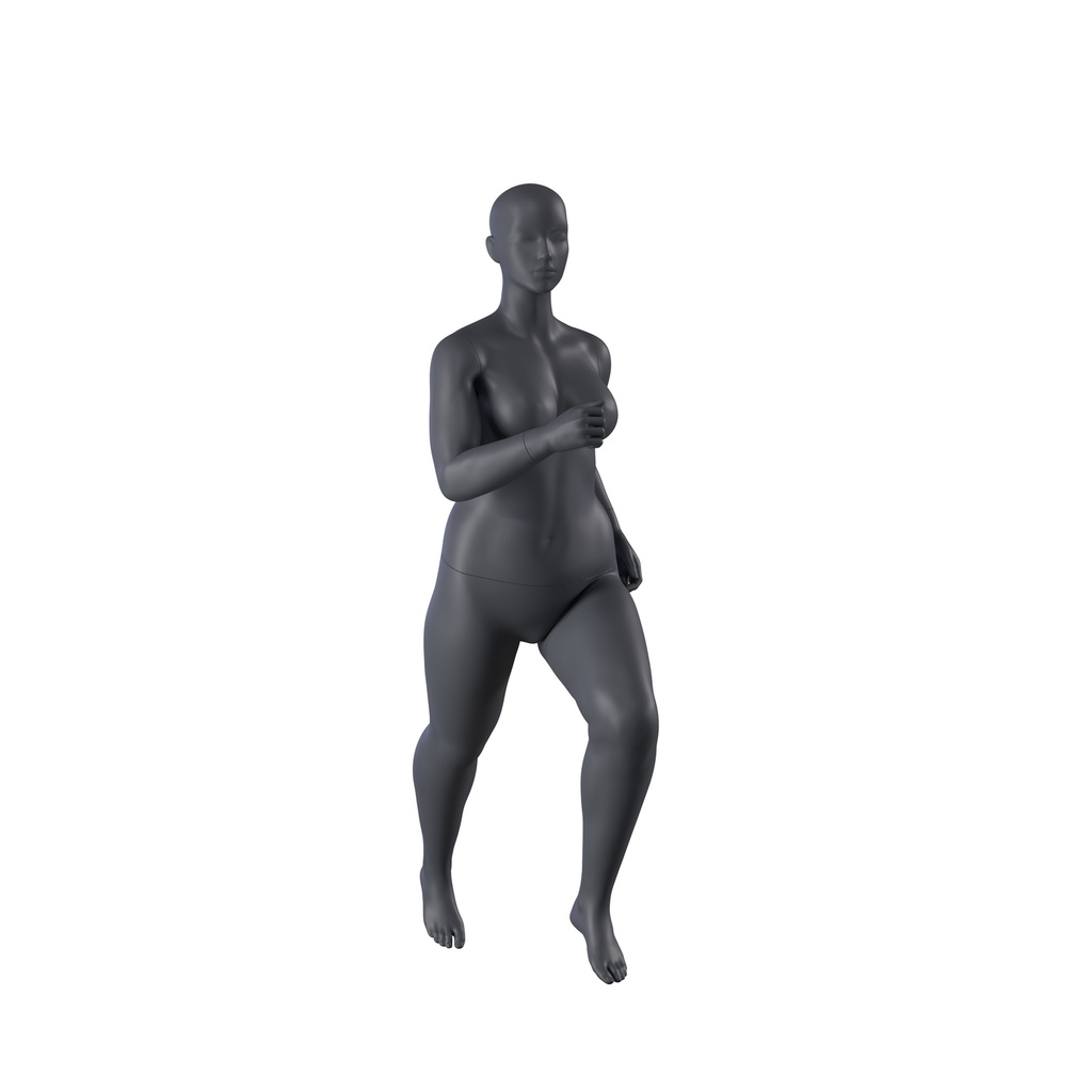Running plus size sport mannequin, female, graphite grey, stylised head, standing pose 32