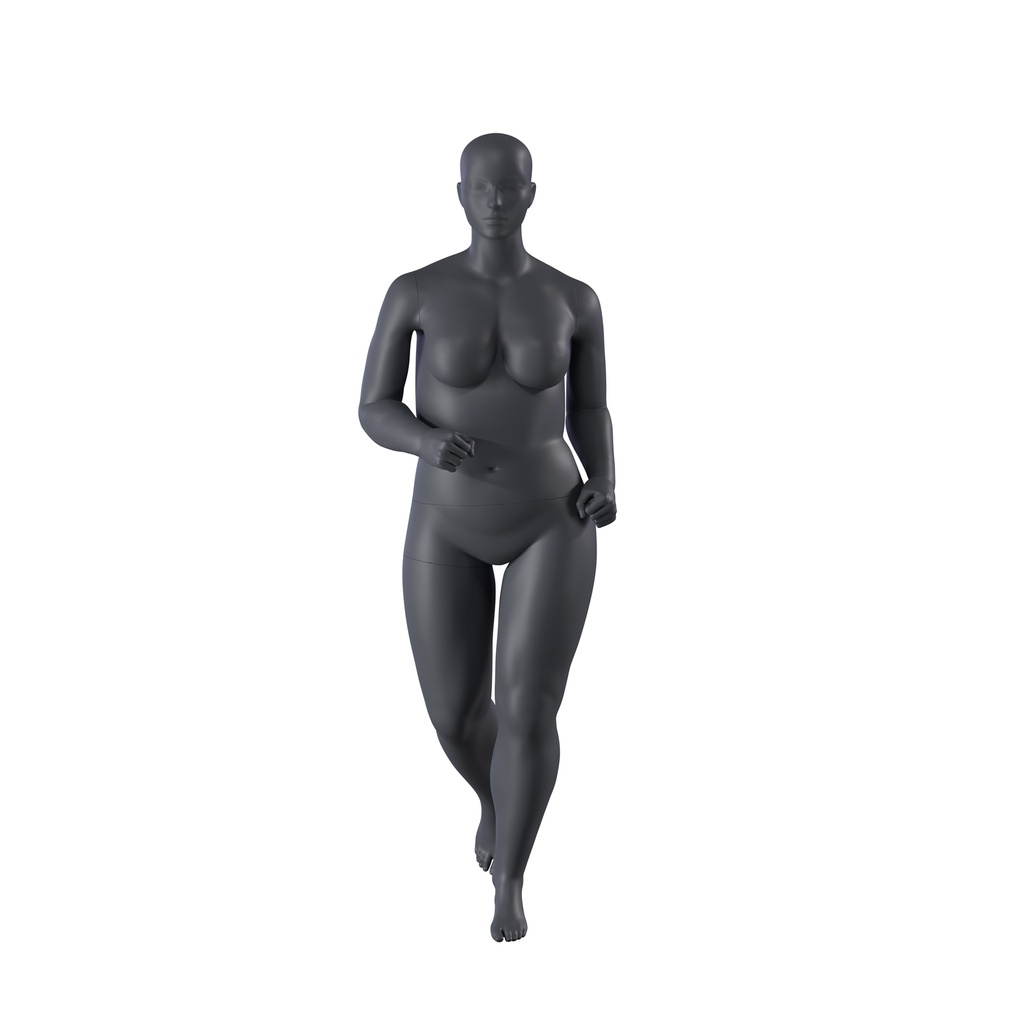 BINK - Plus Size running sport mannequin, female, graphite grey, stylised head, standing pose 36
