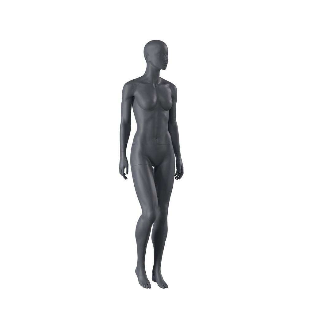 Sport mannequin, female, graphite grey, stylised head, standing pose 52