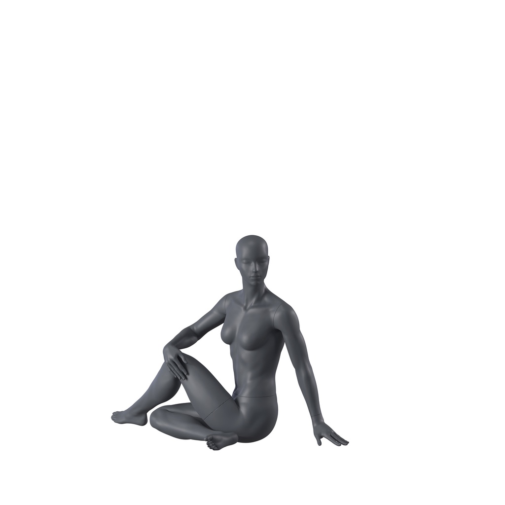 BINK - Yoga sport mannequin, female, graphite grey, stylised head, seated pose 124