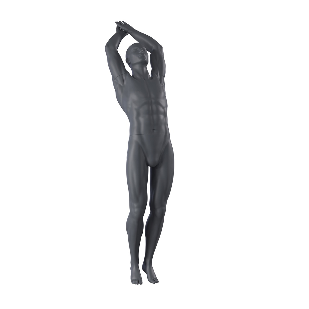 Diving sport mannequin, male, graphite grey, stylised head, standing pose 325