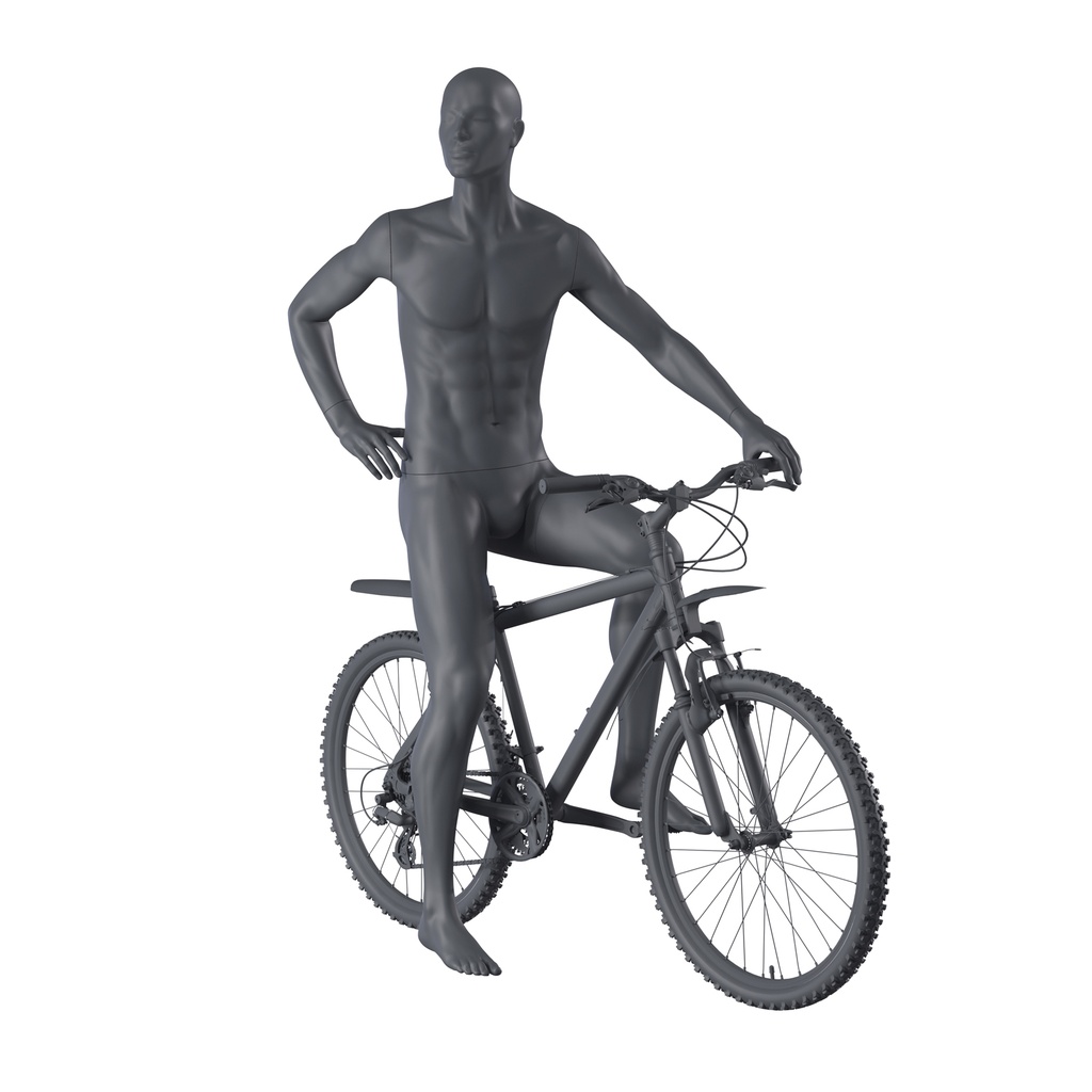 Cycling sport mannequin, male, graphite grey, stylised head, seated pose 331