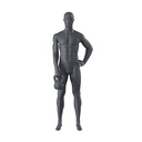 Fitness sport mannequin, male, graphite grey, stylised head, standing pose 317