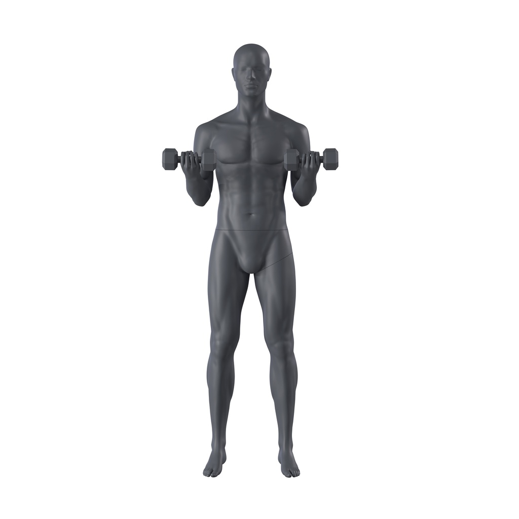 BINK - Fitness sport heren mannequin, grafiet grijs, gestilleerd hoofd, staande pose 319 