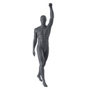Cheering sport mannequin, male, graphite grey, stylised head, standing pose 306