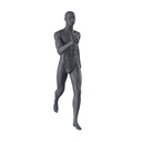 Running sport mannequin, male, graphite grey, stylised head, standing pose 304 