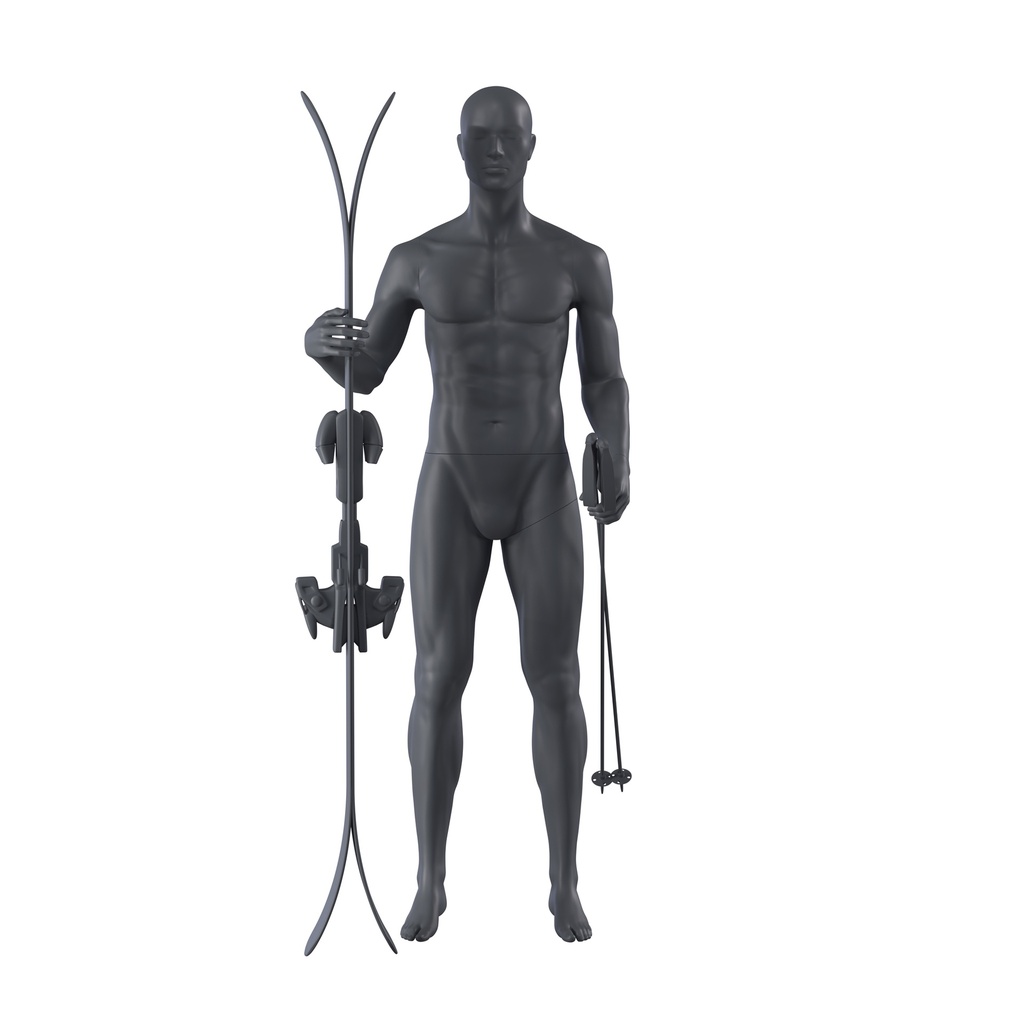 BINK - Ski sport mannequin, male, graphite grey, stylised head, standing pose 312 