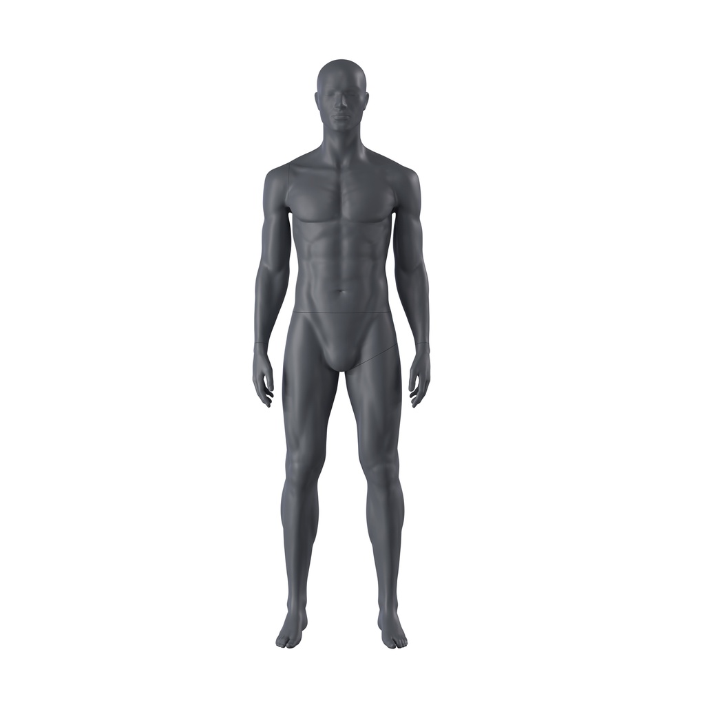 Sport mannequin, male, graphite grey, stylised head, standing pose 301 