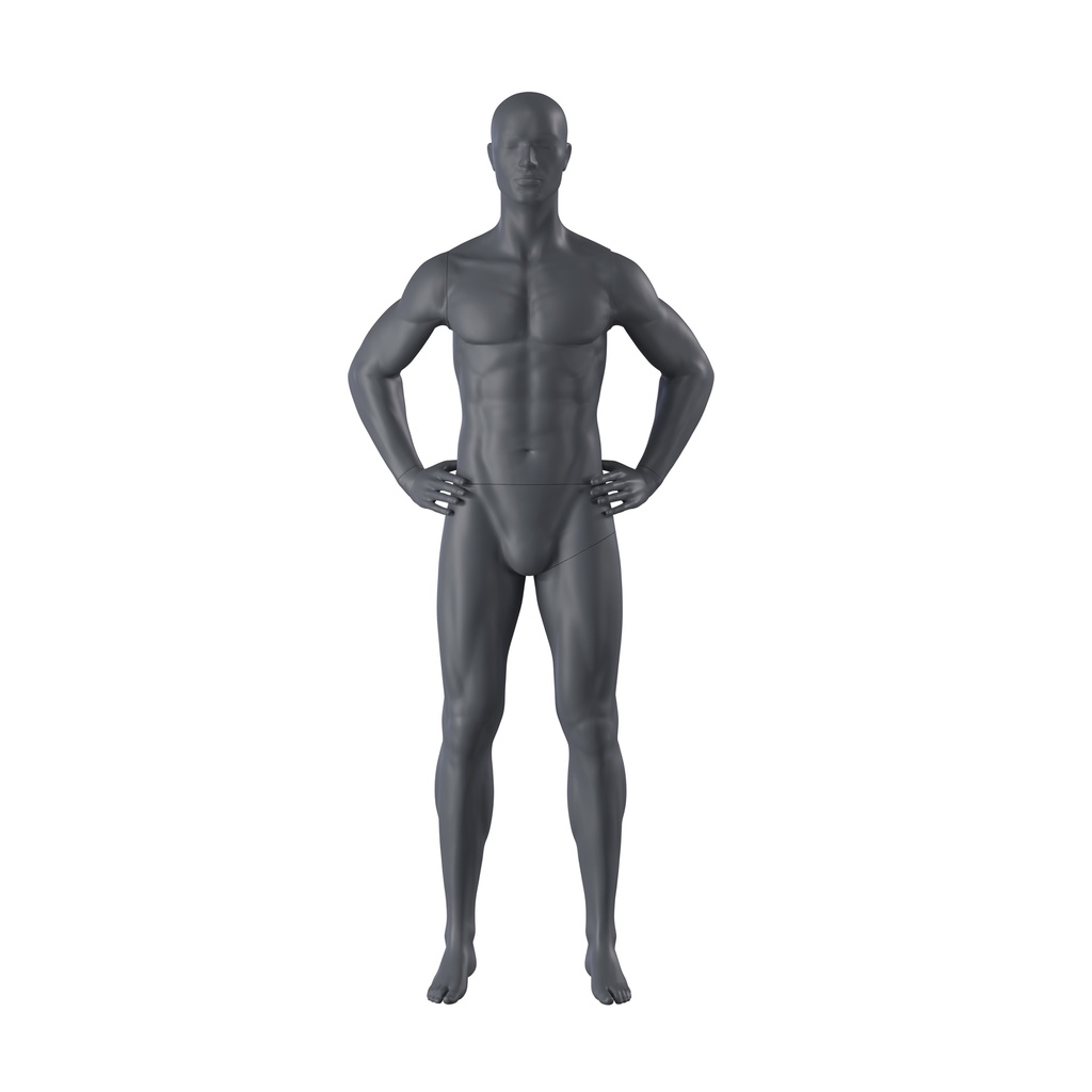 Sport mannequin, male, graphite grey, stylised head, standing pose 316