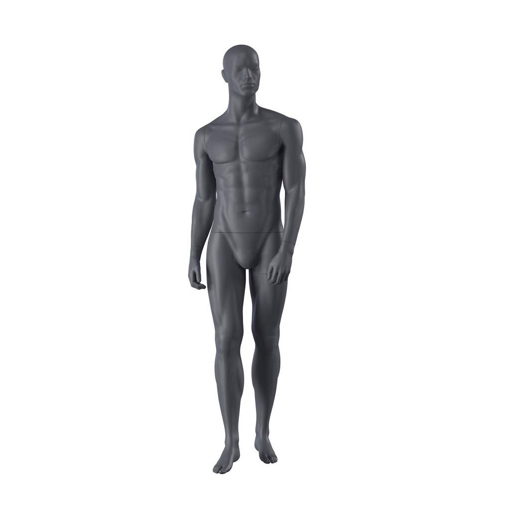 Sport mannequin, male, graphite grey, stylised head, standing pose 329 