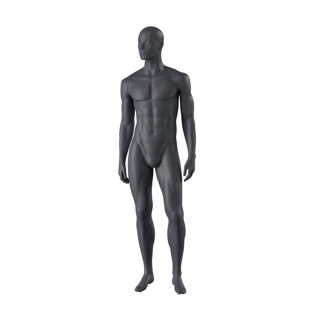 Sport mannequin, male, graphite grey, stylised head, standing pose 330 