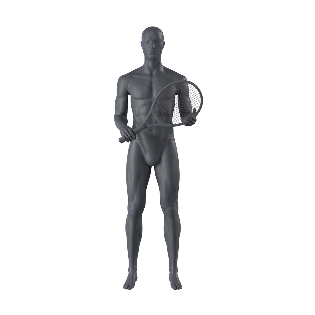 BINK - Tennis sport mannequin, male, graphite grey, stylised head, standing pose 311