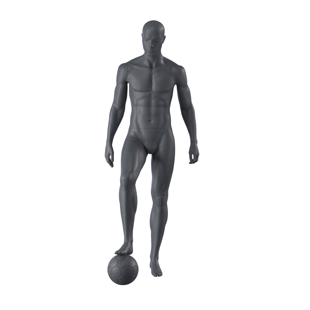BINK - Soccer sport mannequin, male, graphite grey, stylised head, standing pose 320