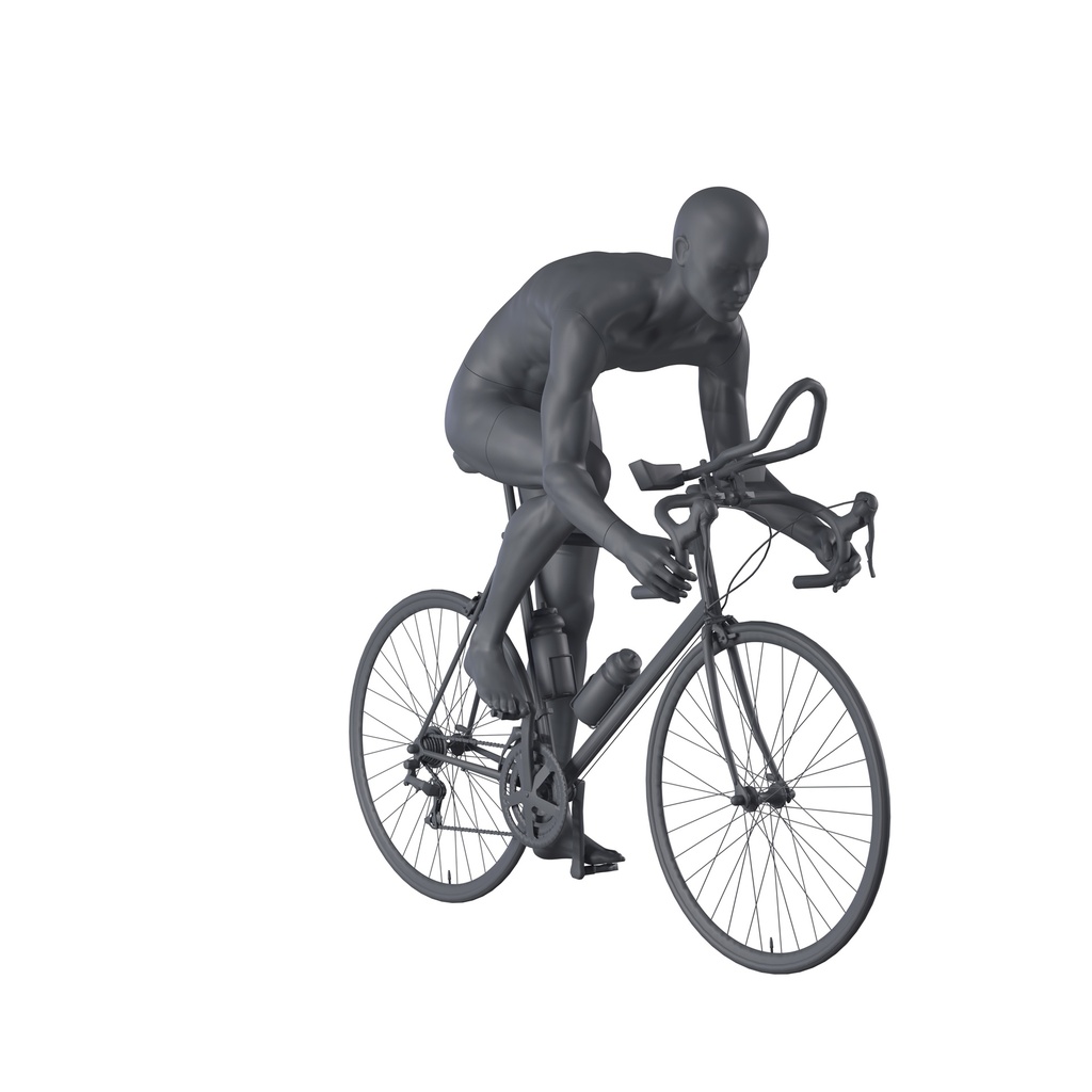 Cycling sport mannequin, male, graphite grey, stylised head, seated pose 328