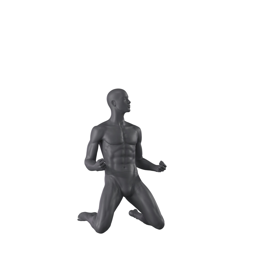 Winning sport mannequin, male, graphite grey, stylised head, seated pose 341