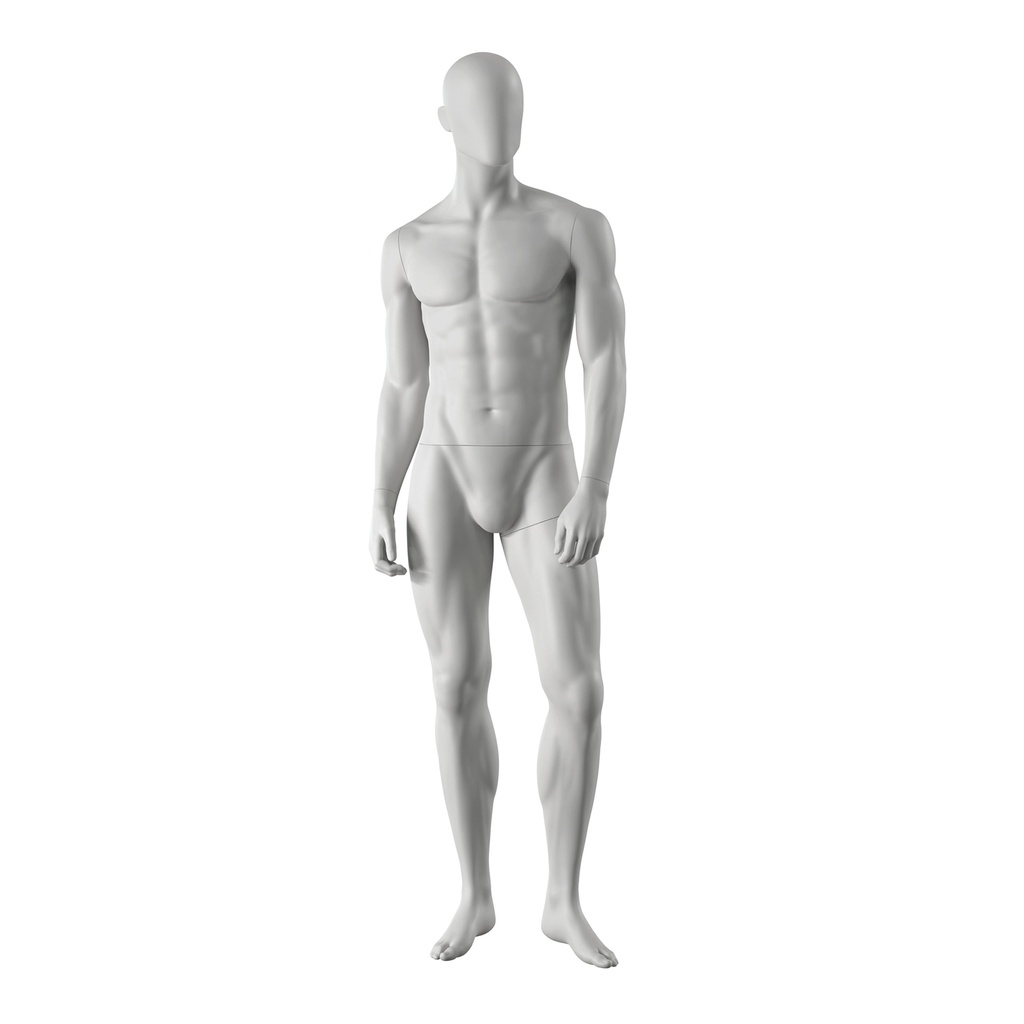 Sport mannequin, male, grey, abstract head, standing pose 333