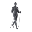 Trekking sport male mannequin, graphite grey, stylized head, standing pose 360