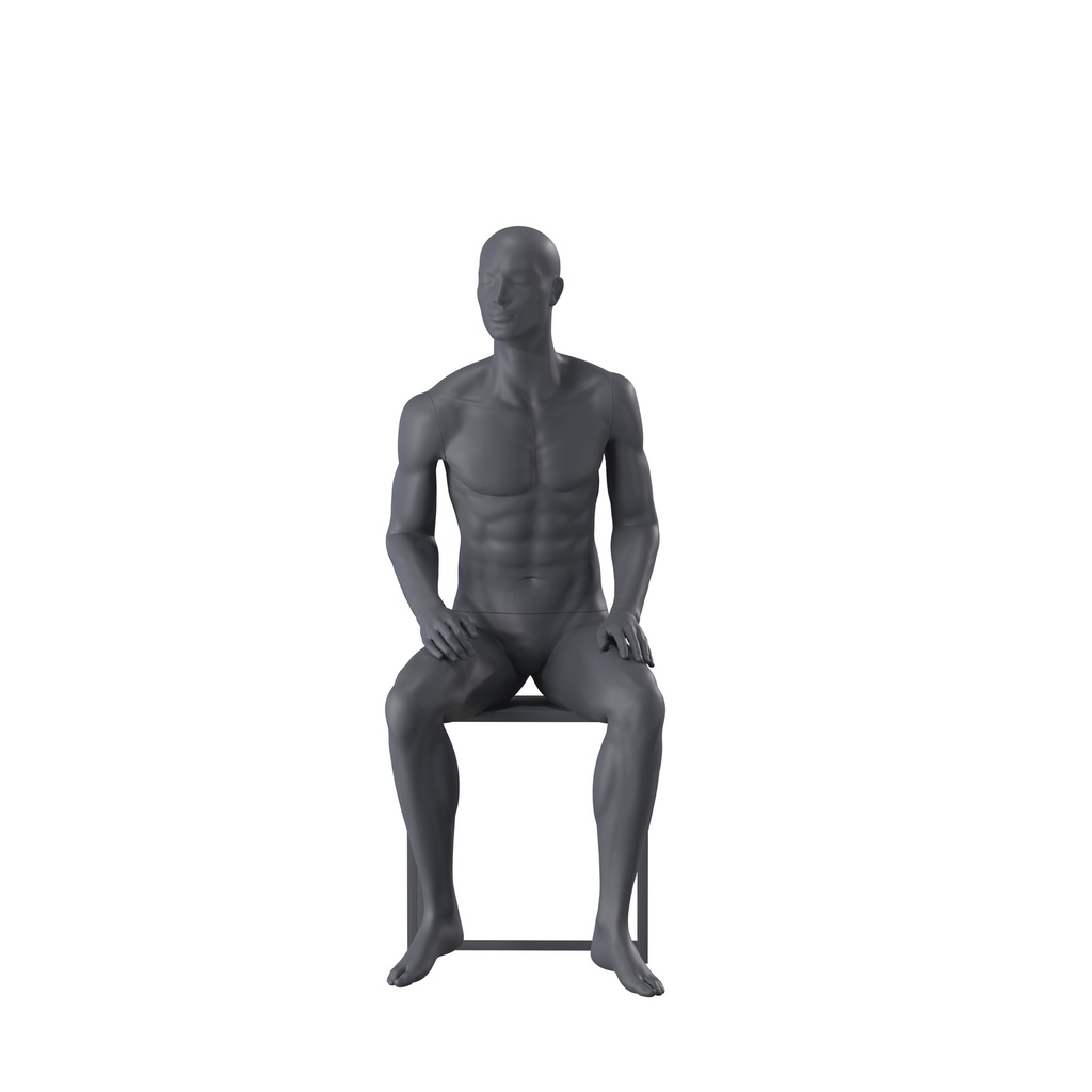 Sport mannequin, male, graphite grey, stylised head, seated pose 365