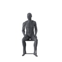 Sport mannequin, male, graphite grey, stylised head, seated pose 365