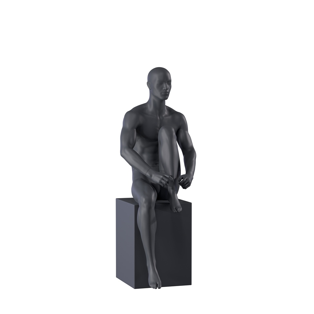 BINK - Sport mannequin, male, graphite grey, stylised head, seated pose 332