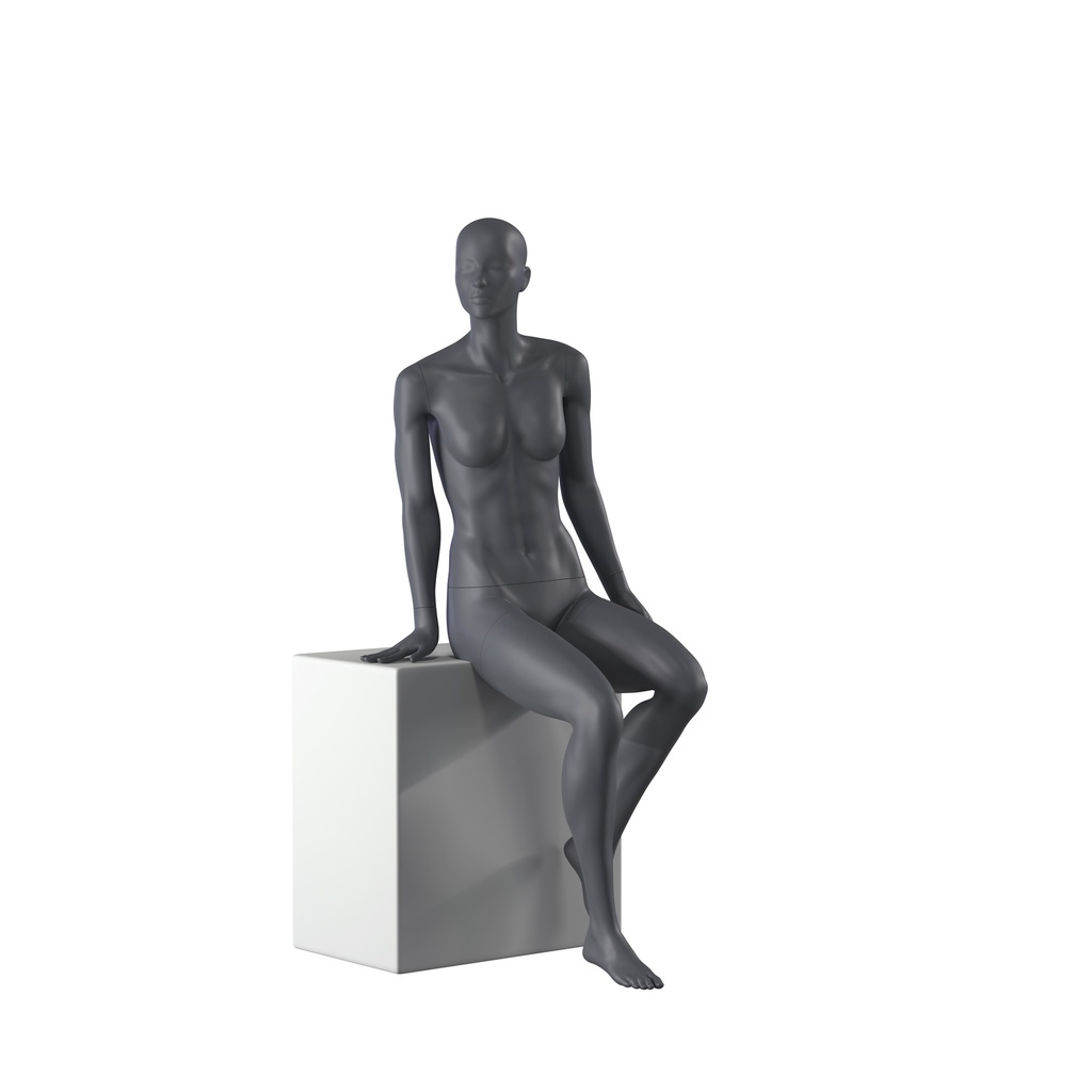 Sport mannequin, female, graphite grey, stylised head, standing pose 54