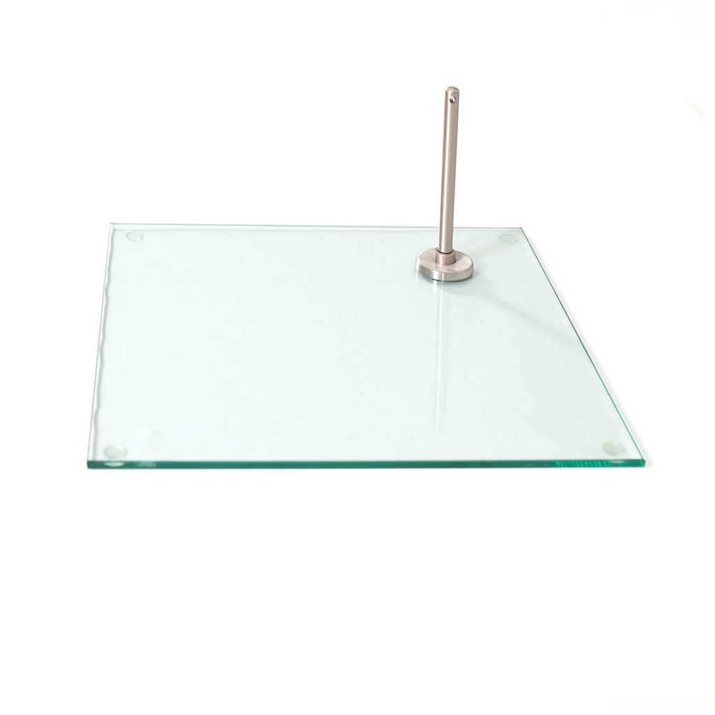 Square base for adult window mannequin in tempered glas , footpin included