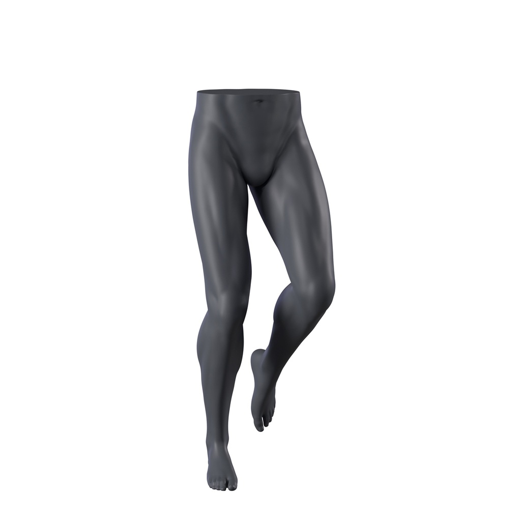 Male legs, trousers display in runner pose, graphite grey, pose 387