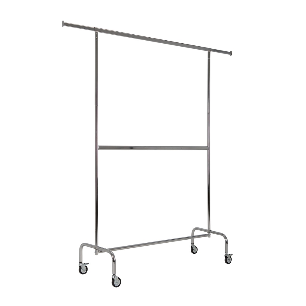 BINK - Rolling garment rack with wheels and fixed middle bar, 140cm, chrome