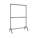 Rolling garment rack with wheels and fixed middle bar, 140cm, black powder coating