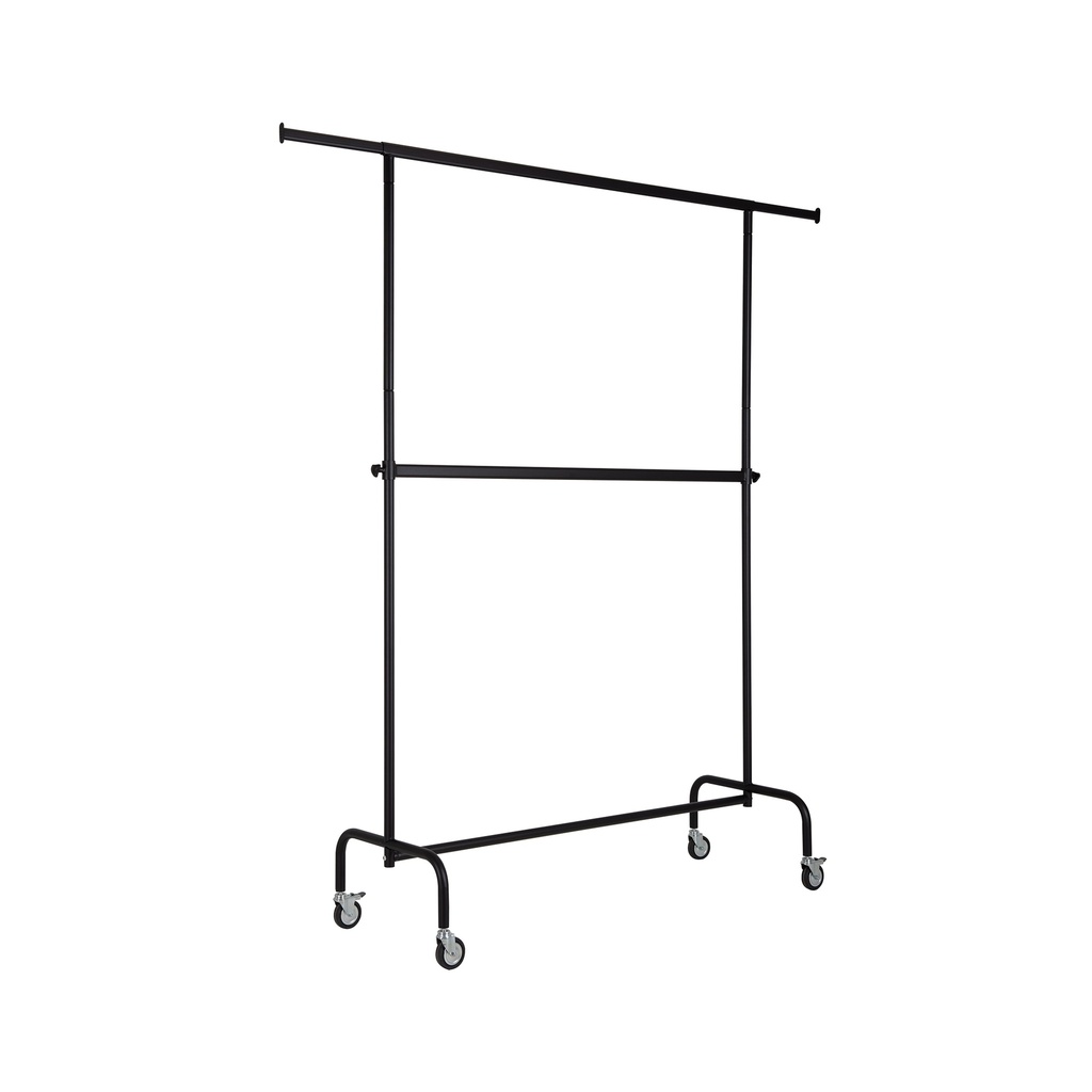 Garment Rack with height adjustable double bar, black powdercoating, width 140 cm