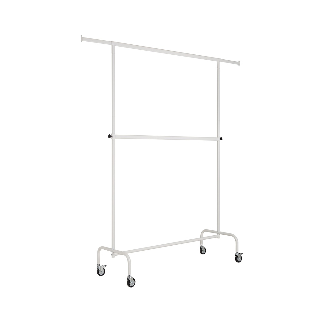 BINK - Rolling garment rack with wheels and adjustable middle bar, 140cm, white powder coating