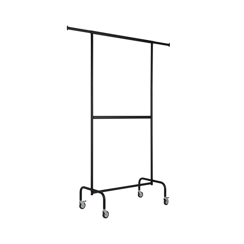 Rolling garment rack with wheels and adjustable middle bar, 100cm, black powder coating