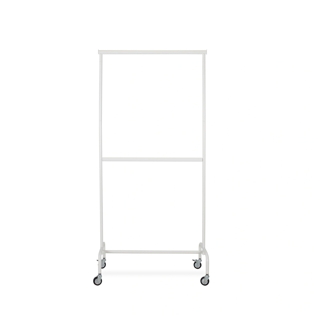 BINK - Rolling garment rack with wheels and adjustable middle bar, 100cm, white powder coating