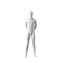 White abstract child mannequin, with abstract head, boy of 14 years, white powdercoated base, pose CM318