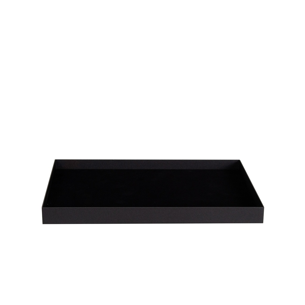 Display tray for shirts, black metal, with black velvet lining, 35 x 24 cm