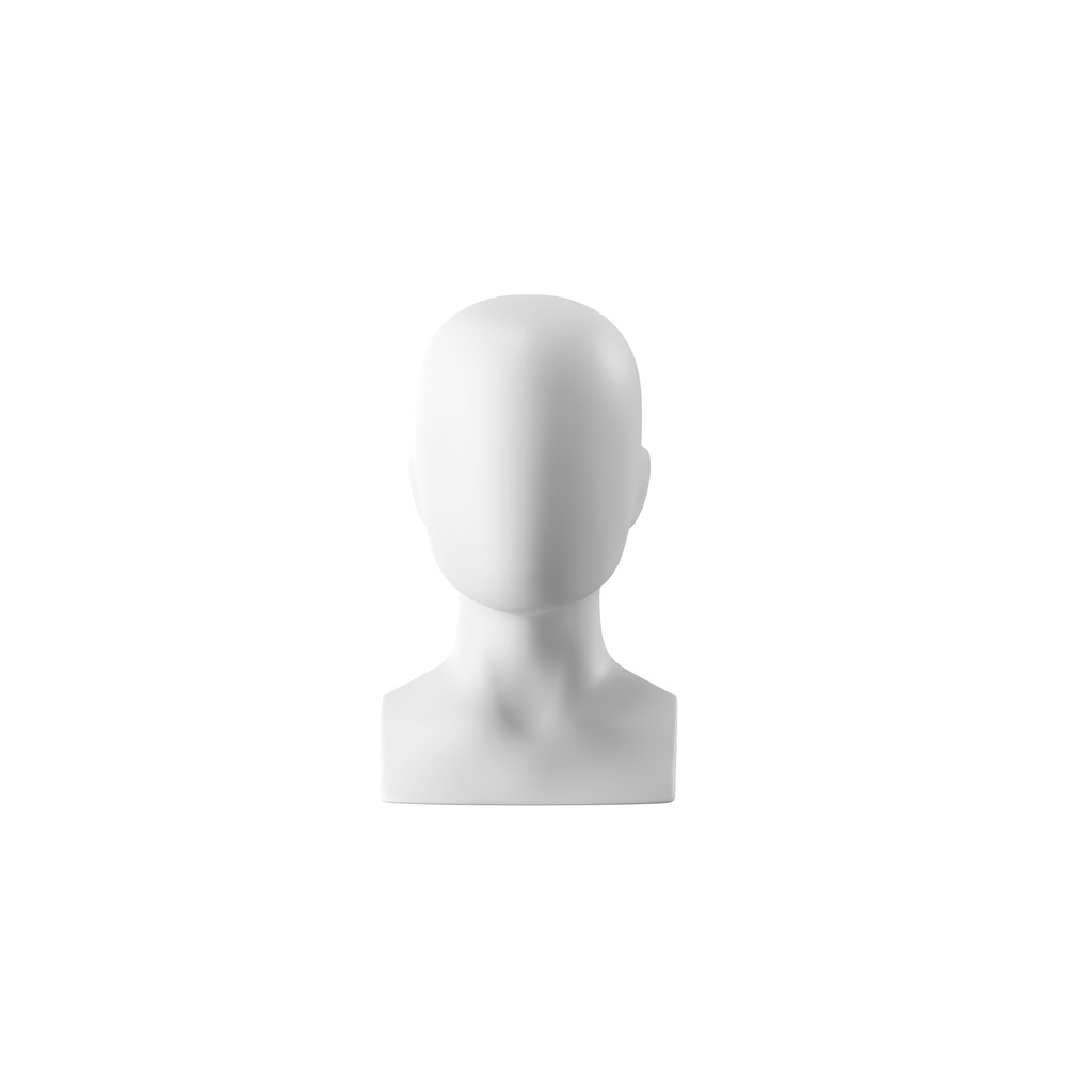Display with abstract child's egghead for accessories, white matt