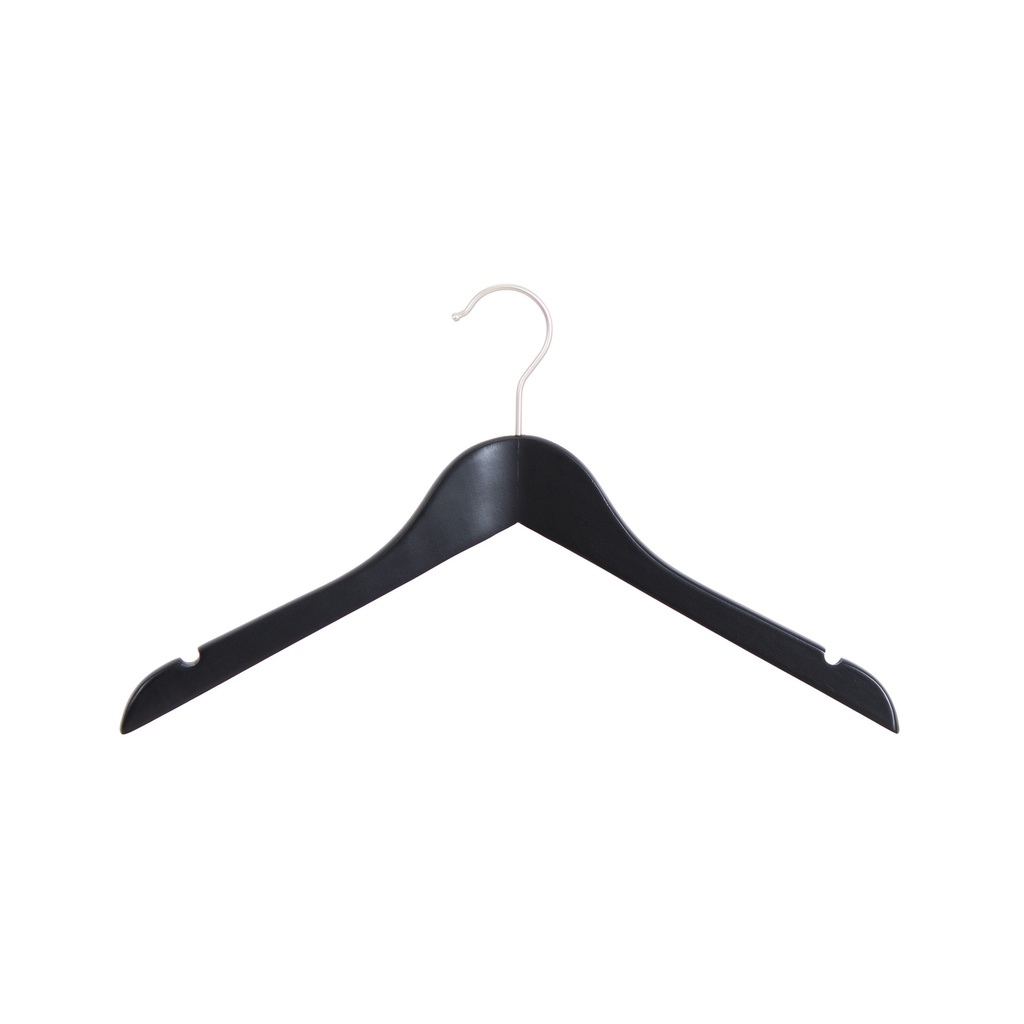 Black clothes hanger, width 38 cm, lotus wood, nickel hook - box of 100 pcs