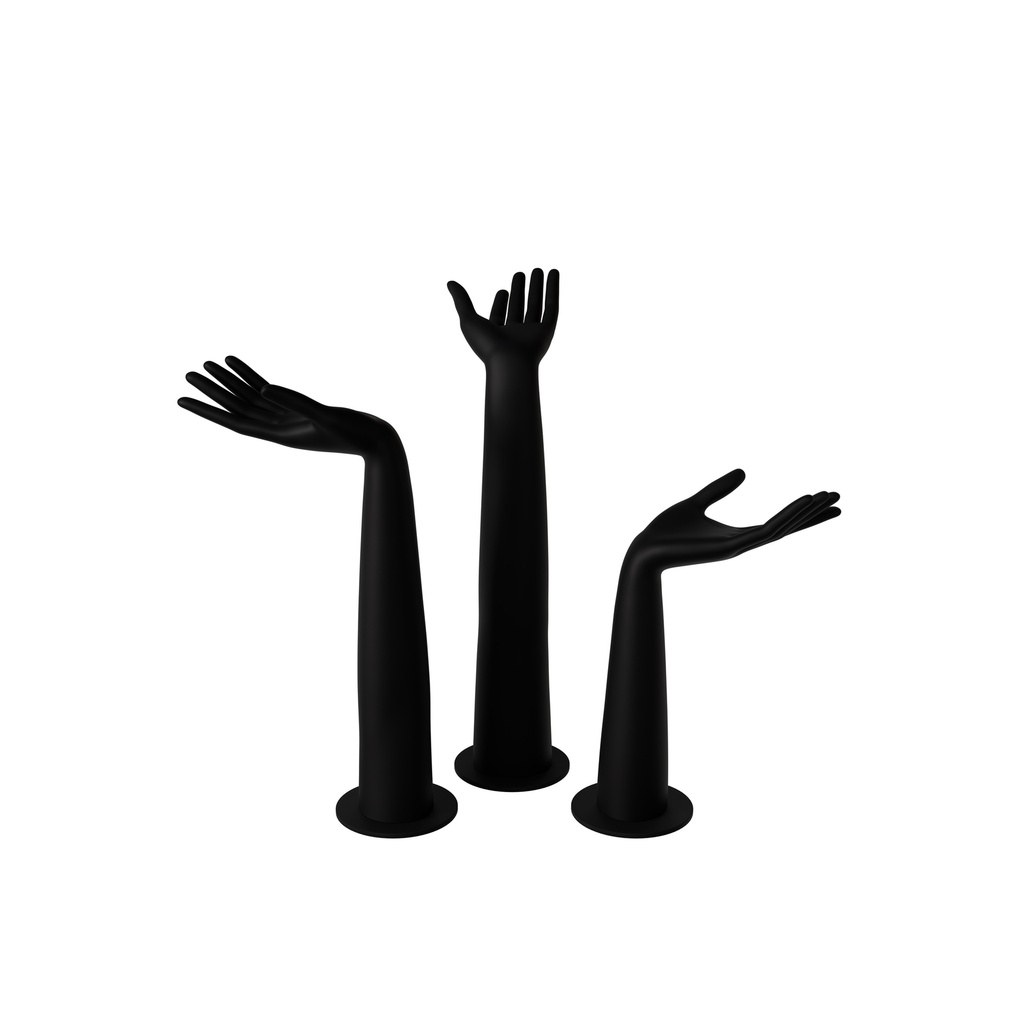 BINK - Set of 3 female display hands, plastic, black with black base