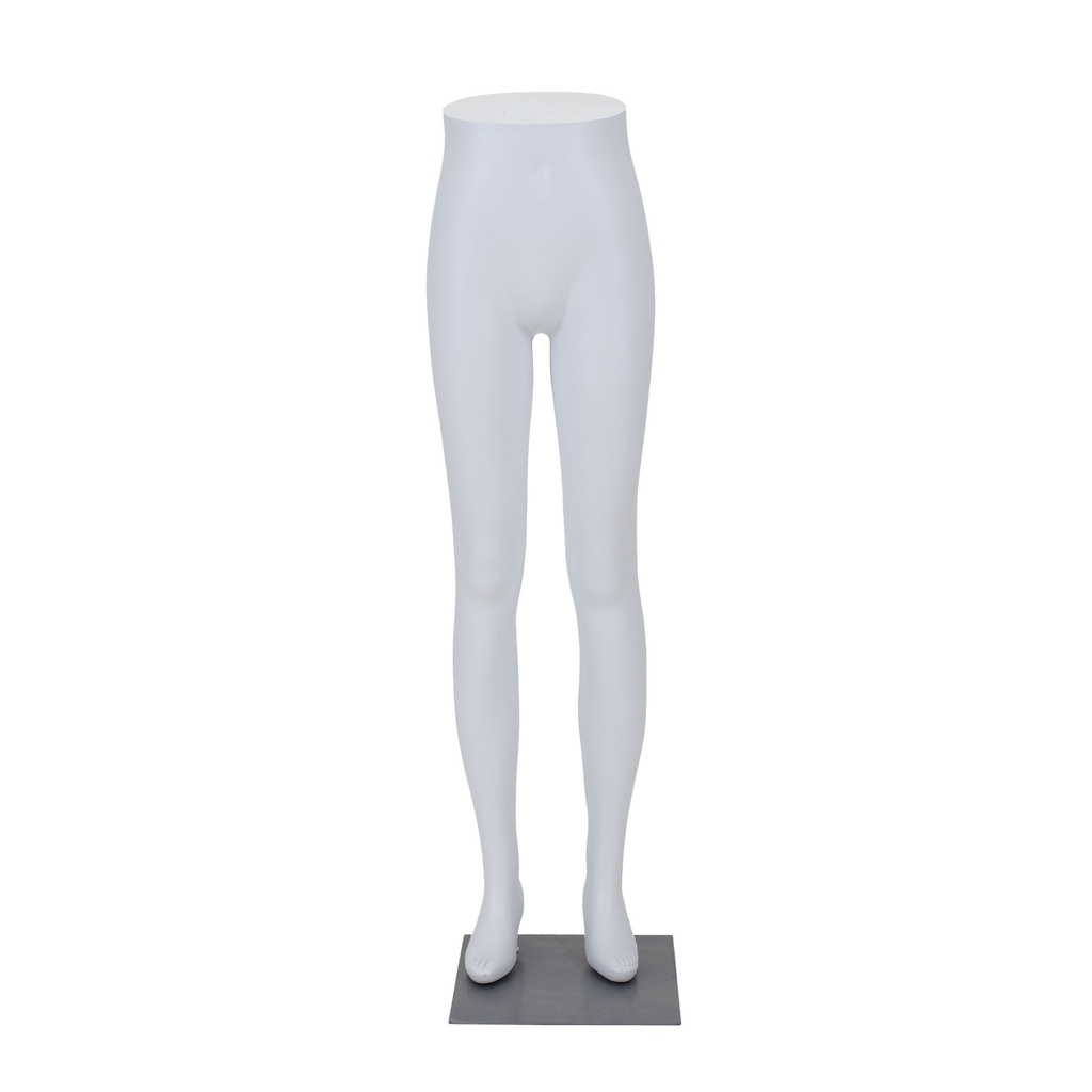 White trouser display for women, plastic, metal base plate and foot pin