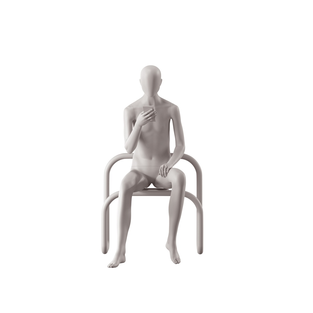 Gender neutral mannequin, collection NXT - gen Z, colour light grey, sitting pose 001
