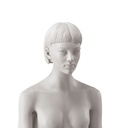 Asian woman's head with stylised hair, light grey colour