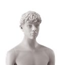Men's head with stylised wavy hair, light grey colour