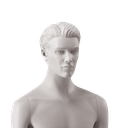 Men's head with stylised hair, light grey colour