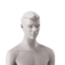 Men's head with stylised hair with mullet, light grey colour